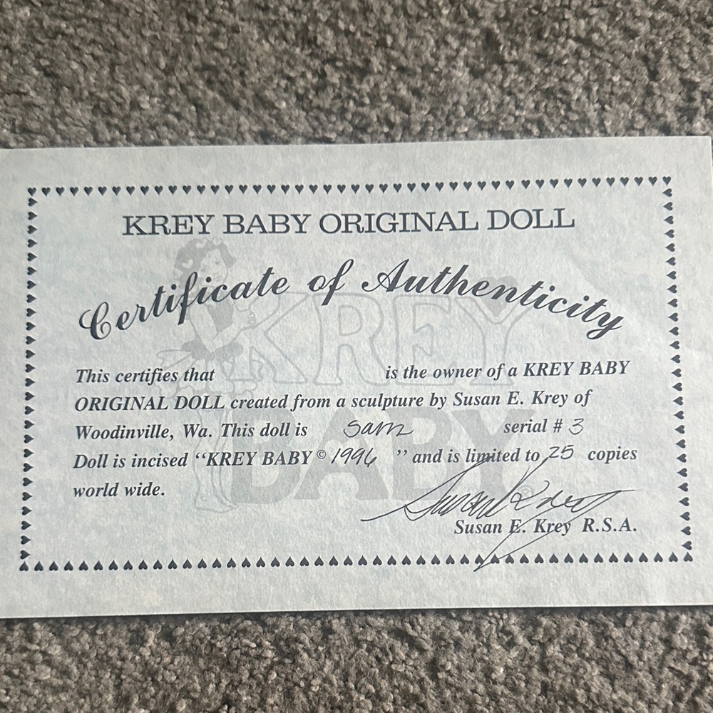 Krey Baby Original Doll with Certificate of Authenticity